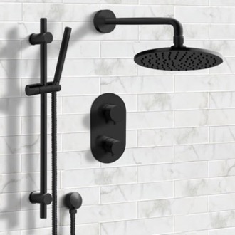 Shower Faucet Matte Black Thermostatic Shower System with 8